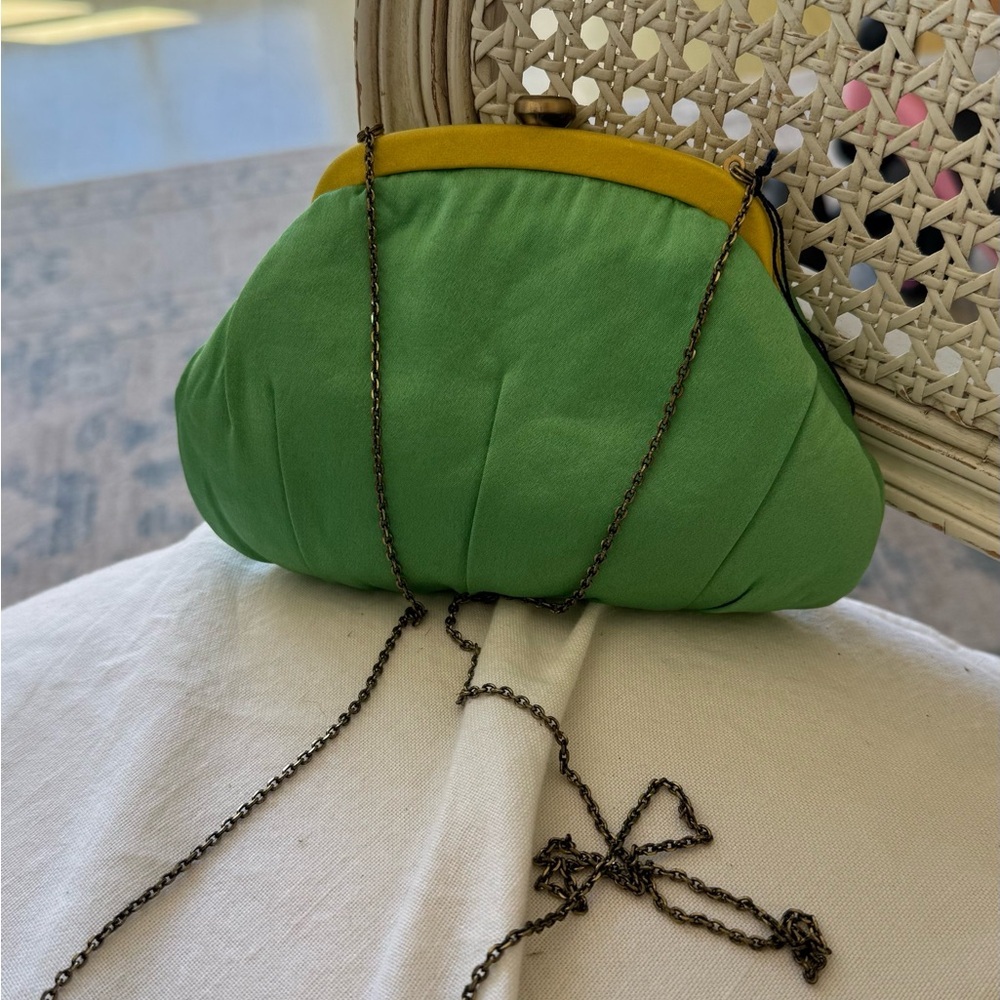 Green Clutch with Yellow Trim and Chain Strap